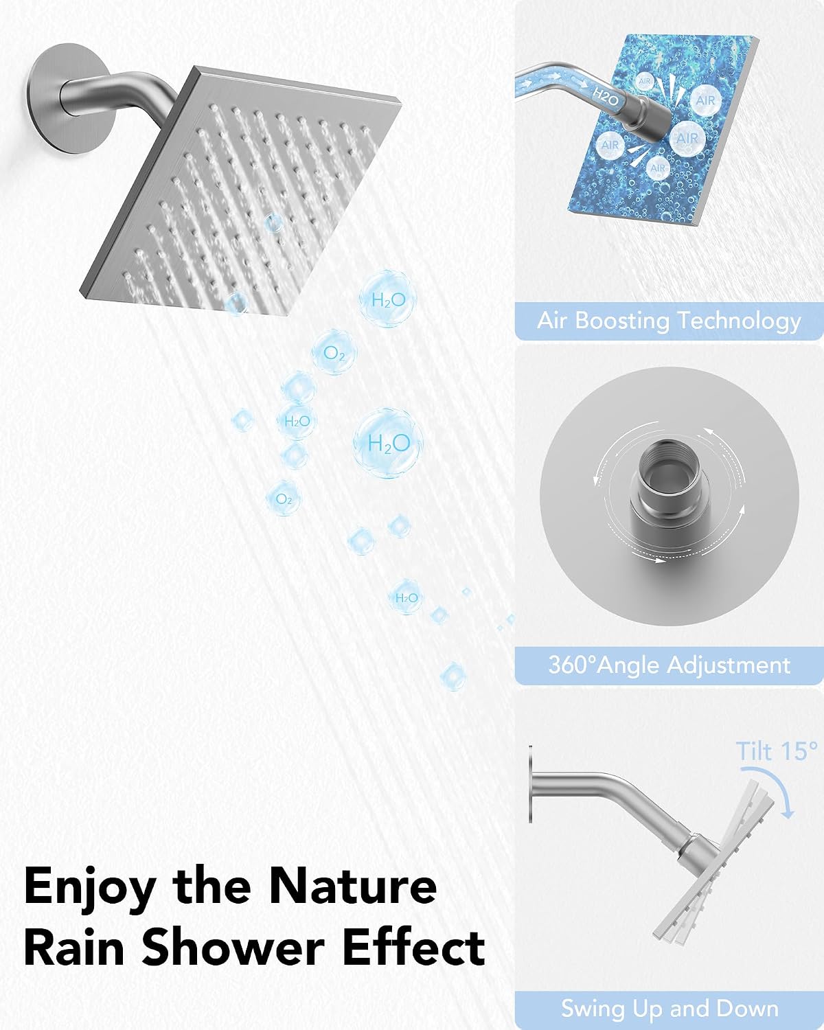 Dual Shower Heads Shower System: Aposhion Thermostatic Shower System - 16' & 6' Rainfall Shower Heads with Handheld Sprayer & 6 Body Massage Jets, Bathroom Shower Faucet Set with Valve, Brushed Nickel
