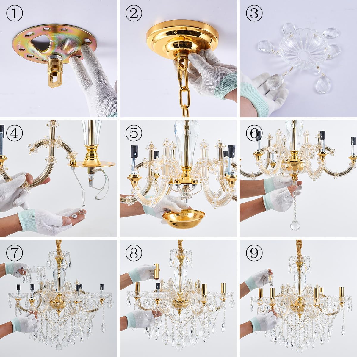 YLONG-ZS 6-Light Crystal Gold Chandelier Light Fixture for Bedroom,Modern Pendant Light Crystal Raindrop Lighting Hanging Chandelier for Living Room, Kitchen,Dining Room, Bedroom,Entryway