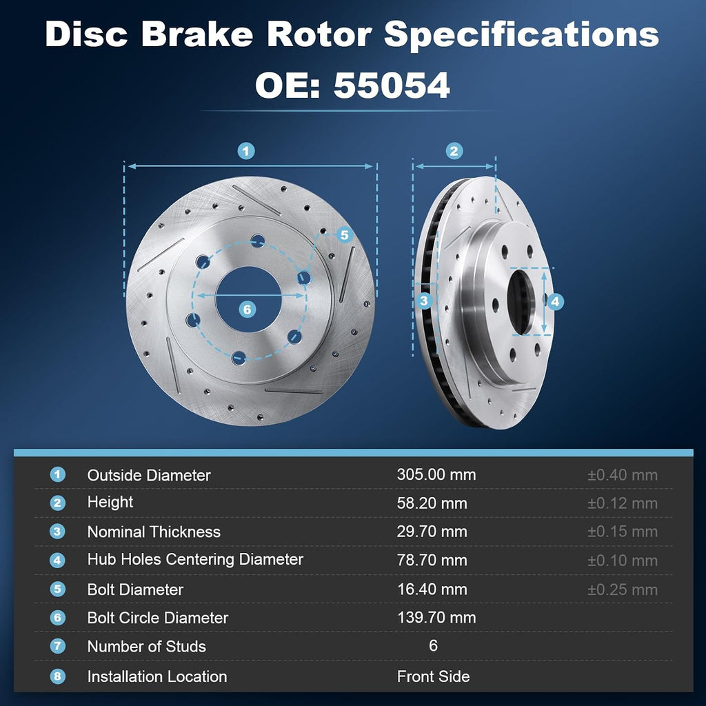 Front & Rear Drilled and Slotted Disc Brake Rotors & Ceramic Brake Pads Kit Fit for Chevy 03-05 Astro, 99-06 Silverado 1500, 00-01 Tahoe; for GMC 03-05 Safari, 99-06 Sierra 1500, 00-01 Yukon