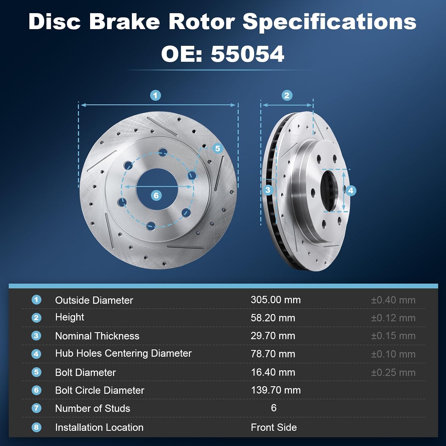 Front Drilled and Slotted Disc Brake Rotors & Ceramic Brake Pads Kit Fit for Cadillac 02-06 Escalade/ESV/EXT; for Chevy 00-06 Silverado/Suburban/Tahoe; for GMC 99-06 Sierra, 00-06 Yukon