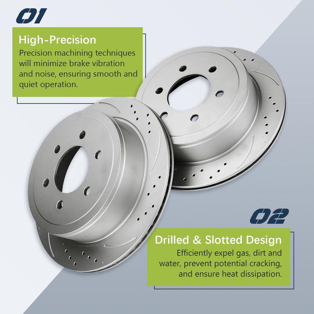 Rear Brake Kit Compatible with Chevy Tahoe Suburban Avalanche Silverado 1500, GMC Sierra Yukon XL 1500 Brake Pads and Rotors Kit, Brakes Drilled Slotted Rear 12.99' Rotor