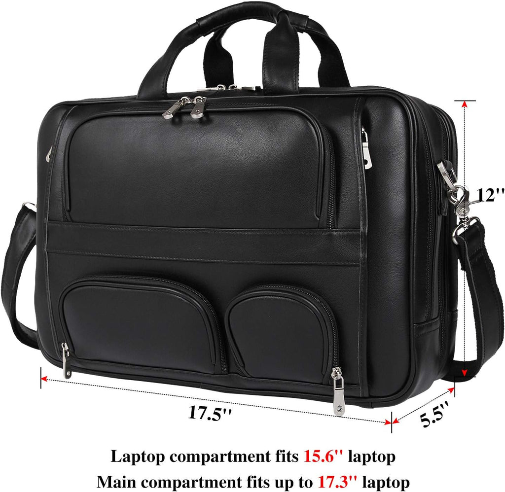 Top Cowhide Leather briefcase for men,17.3 Inch Messenger Bag Laptop Briefcase with YKK Metal Zippers Fit Business Trip