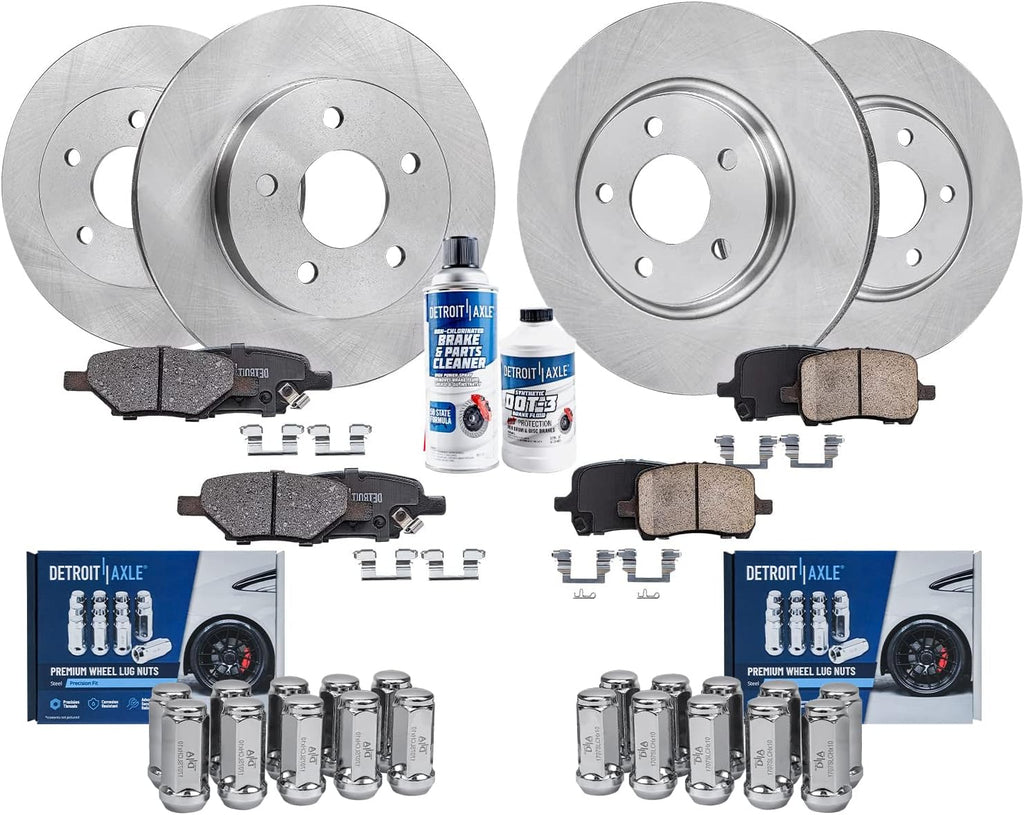 Detroit Axle - Brake Kit for Chevrolet Malibu Saturn Aura Pontiac G6, Disc Brake Rotors Ceramic Brake Pads Wheel Lug Nuts Replacement: 11.65'' inch Front Front & 10.63'' inch Rear Rotor
