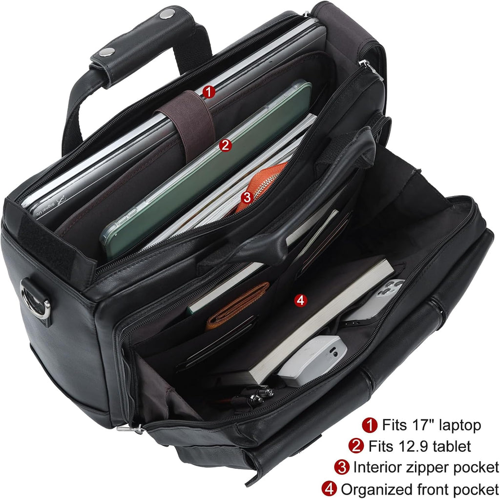 TIDING Full Grain Leather Briefcase For Men 17 Inch Laptop Case Business Travel Office Messenger Shoulder Bag