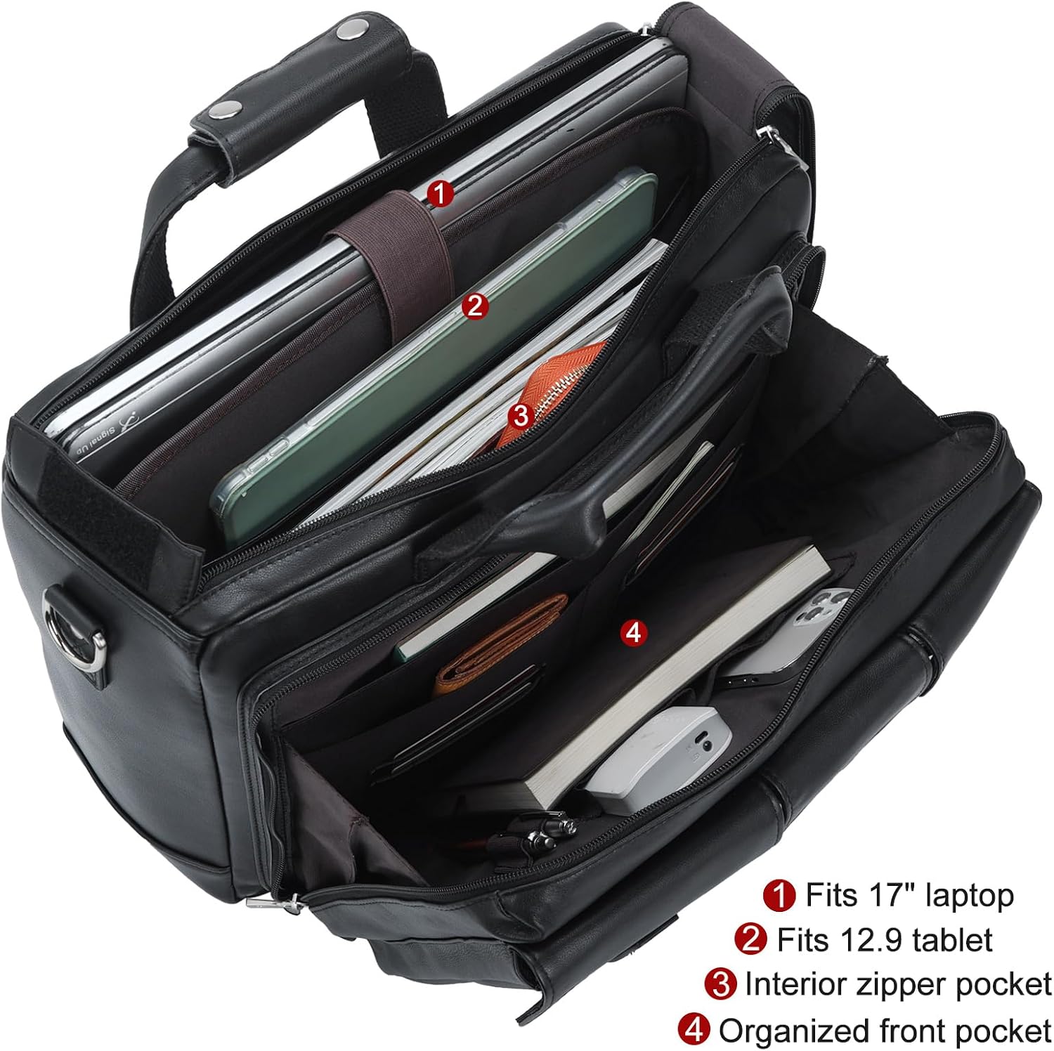 TIDING Full Grain Leather Briefcase For Men 17 Inch Laptop Case Business Travel Office Messenger Shoulder Bag