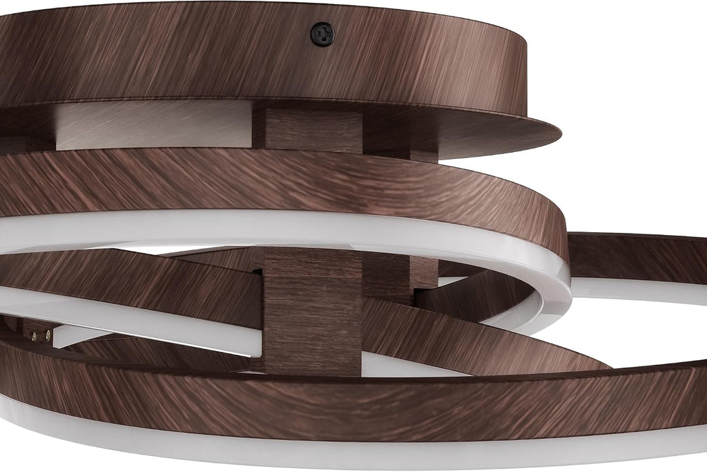 Maxax 23.5' Led Ceiling Light Fixture, Modern 3 Rings Flush Mount Chandelier, Close to Ceiling Lamp for Bedroom Living Room Dining Room Kitchen, ETL Listed, Walnut Color