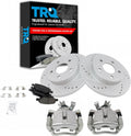 TRQ Performance Rear Brake Pad and Rotor Set Ceramic Coated Drilled Slotted Vented Rotors Calipers Compatible with 04-12 Chevrolet Malibu 05-07 Cobalt 05-10 Pontiac G6 07-09 Saturn Aura