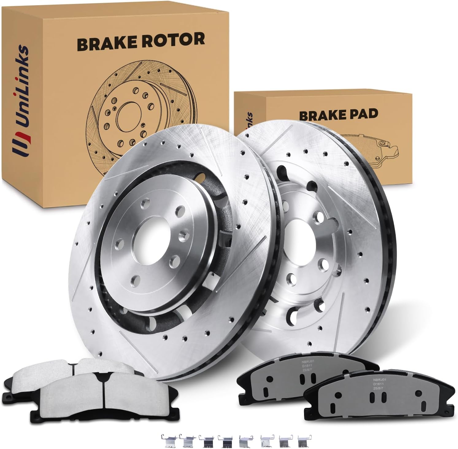 Front Drilled and Slotted Disc Brake Rotors & Ceramic Brake Pads Kit Fit for Ford 13-19 Explorer/Flex/Taurus SHO, 14-18 Special Service Police Sedan; for Lincoln 13-16 MKS, 13-19 MKT