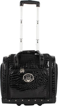 Kathy Van Zeeland Croco PVC Designer Underseat Luggage - 15 Inch Carry On Suitcase for Women- Lightweight Under Seat Bag with 2-Rolling Spinner Wheels (Black)