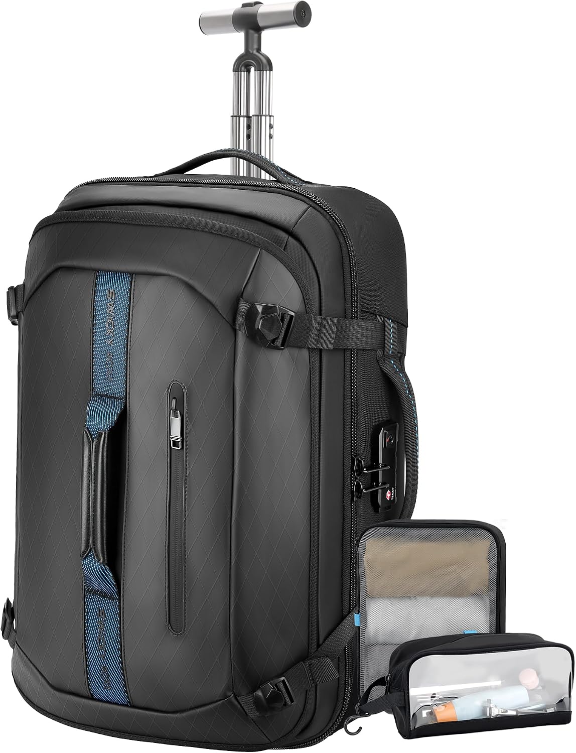 Backpack with wheels,Rolling laptop backpack with 2 Packing Cubes,Water-Resistant,Carry-On Luggage Suitcase for Men Adults to Travel, Commuting,Black