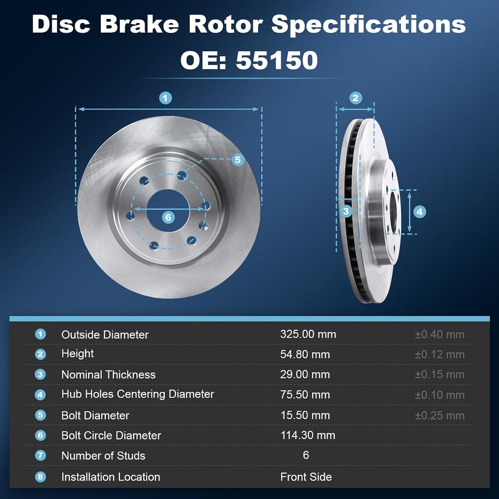 Front Disc Brake Rotors & Ceramic Brake Pads Kit Fit for Buick 2008-2017 Enclave; for Chevrolet 2009-2017 Traverse; for GMC 2007-2017 Acadia; for Saturn 2007-2010 Outlook #55150 D1169