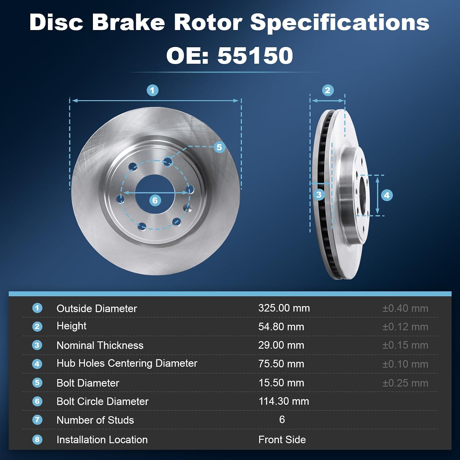 Front Disc Brake Rotors & Ceramic Brake Pads Kit Fit for Buick 2008-2017 Enclave; for Chevrolet 2009-2017 Traverse; for GMC 2007-2017 Acadia; for Saturn 2007-2010 Outlook #55150 D1169