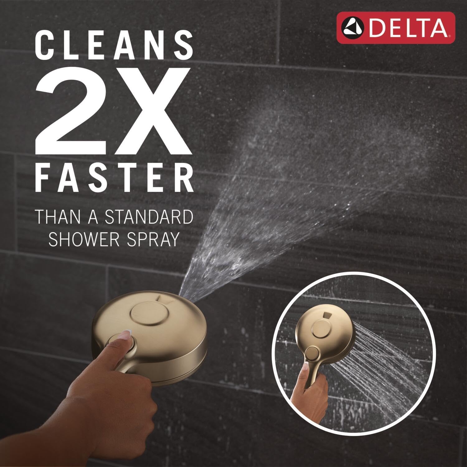 Delta 6-Setting HydroRain Premium 2-in-1 Dual Shower Head with ProClean Spray, Gold High Pressure Shower Head with Handheld Spray, 1.75 GPM Flow Rate, Lumicoat Champagne Bronze 56000-CZ-PR25