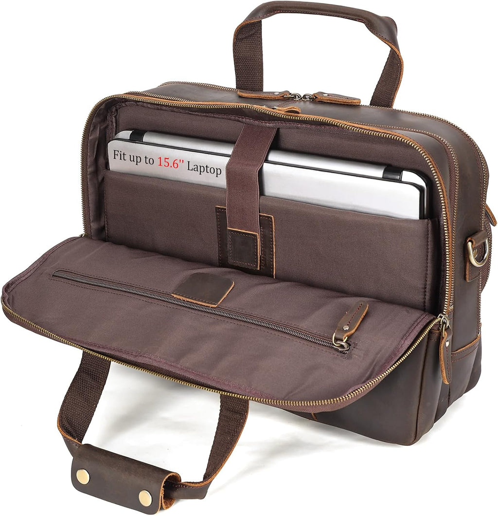 Polare X-Large 18' Full Grain Leather Briefcase For Men Business Travel Case Messenger Bag Fits 17.3' Laptop