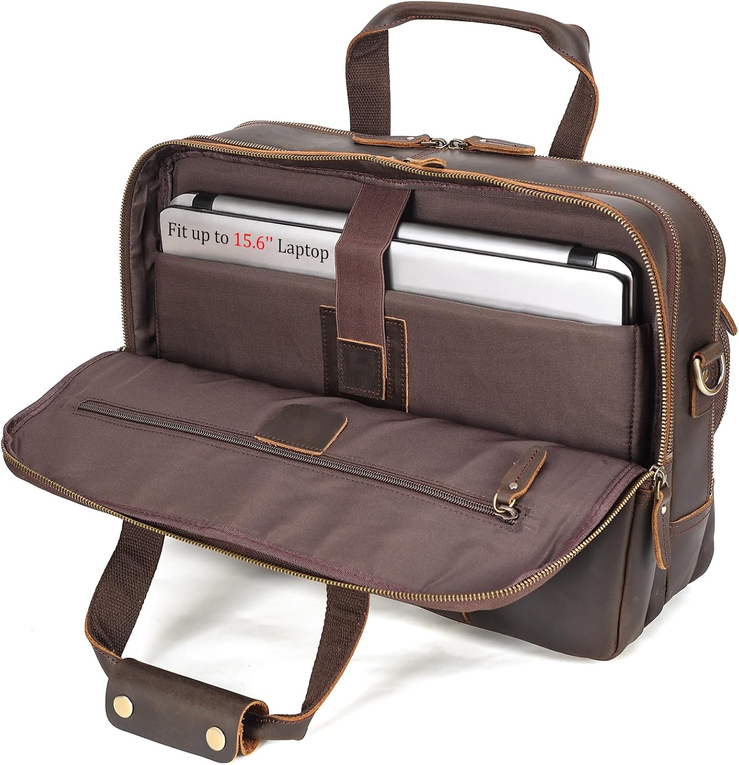 Polare X-Large 18' Full Grain Leather Briefcase For Men Business Travel Case Messenger Bag Fits 17.3' Laptop