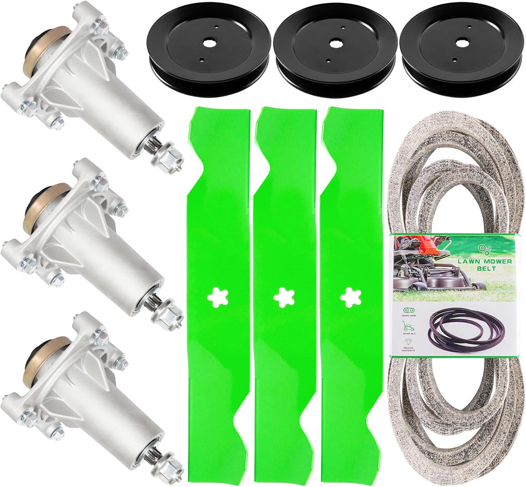54'' Deck Rebuild Kit Fits Hus qvarna LGT2554 LGT2654 YTH2454 3 Spindle (187292) 3 Blades (187254) 3 Pulleys (153535) 1 Belt (21546382)