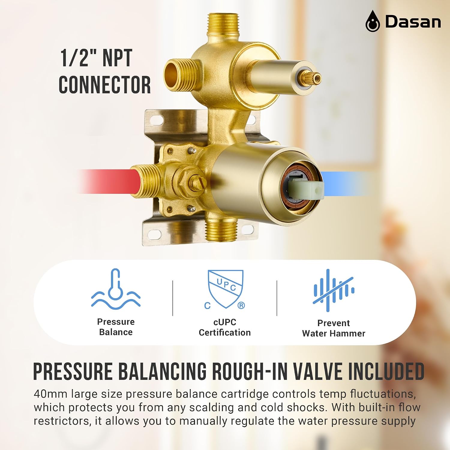 Dasan Dual Rain Shower System with Valve & handheld,Luxury Shower Faucet Set With Ceiling Mounted 12' & 6' Shower Head,Brushed Gold Tandem Shower Head System for Couples 2 Person