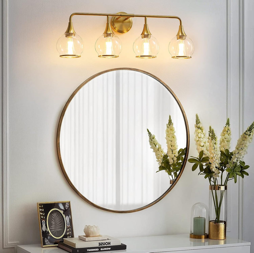 Gold Bathroom Vanity Light 4-Light Bathroom Vanity Light Fixtures Over Mirror with Clear Glass Shade 30.7 inch Wall Sconce Lighting Bath(Exclude E26 Bulb)