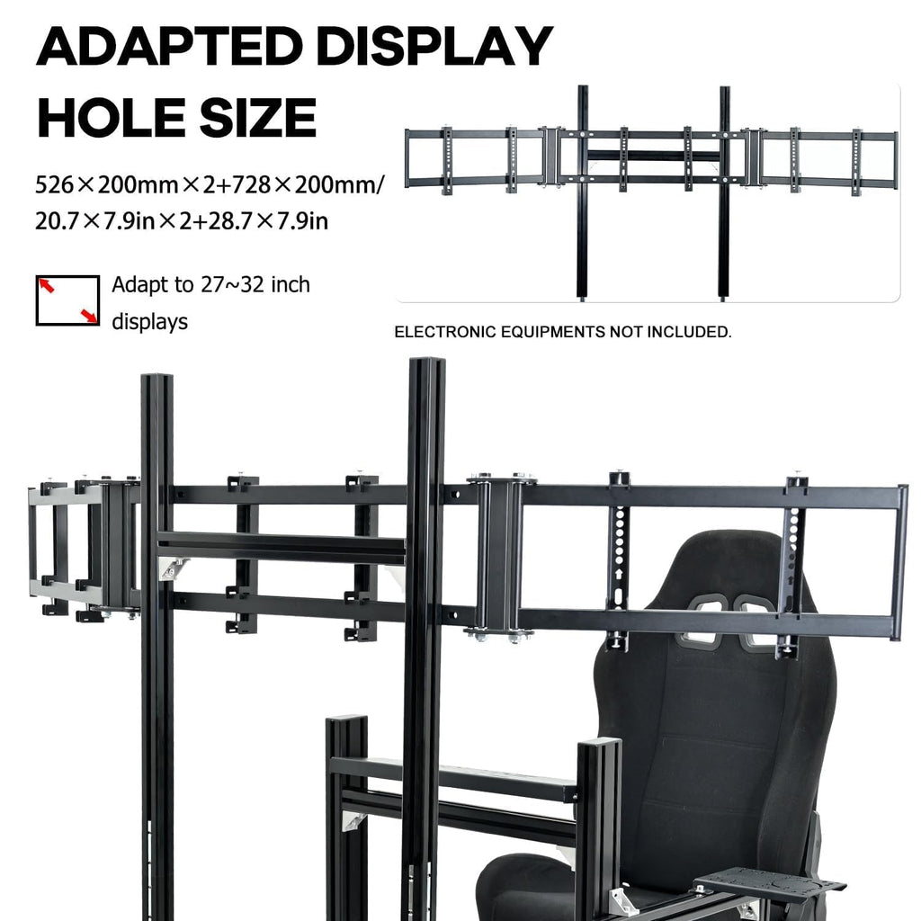 Anman Aluminum Profile Racing Simulator Cockpit with Triple Monitor Mount Black Seat, Fit for Logitech, for Thrustmaster, for Fanatec Direct Drive Steering Wheel,Multi Adjustable Universal cockpit