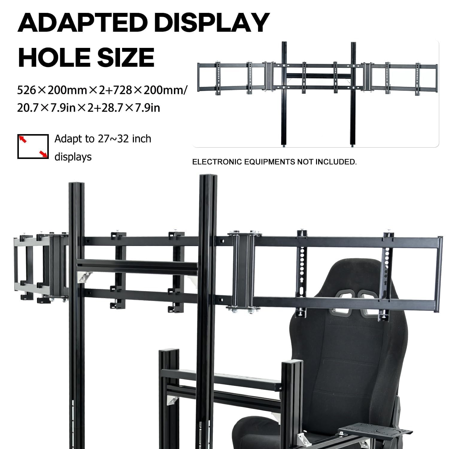 Anman Aluminum Profile Racing Simulator Cockpit with Triple Monitor Mount Black Seat, Fit for Logitech, for Thrustmaster, for Fanatec Direct Drive Steering Wheel,Multi Adjustable Universal cockpit