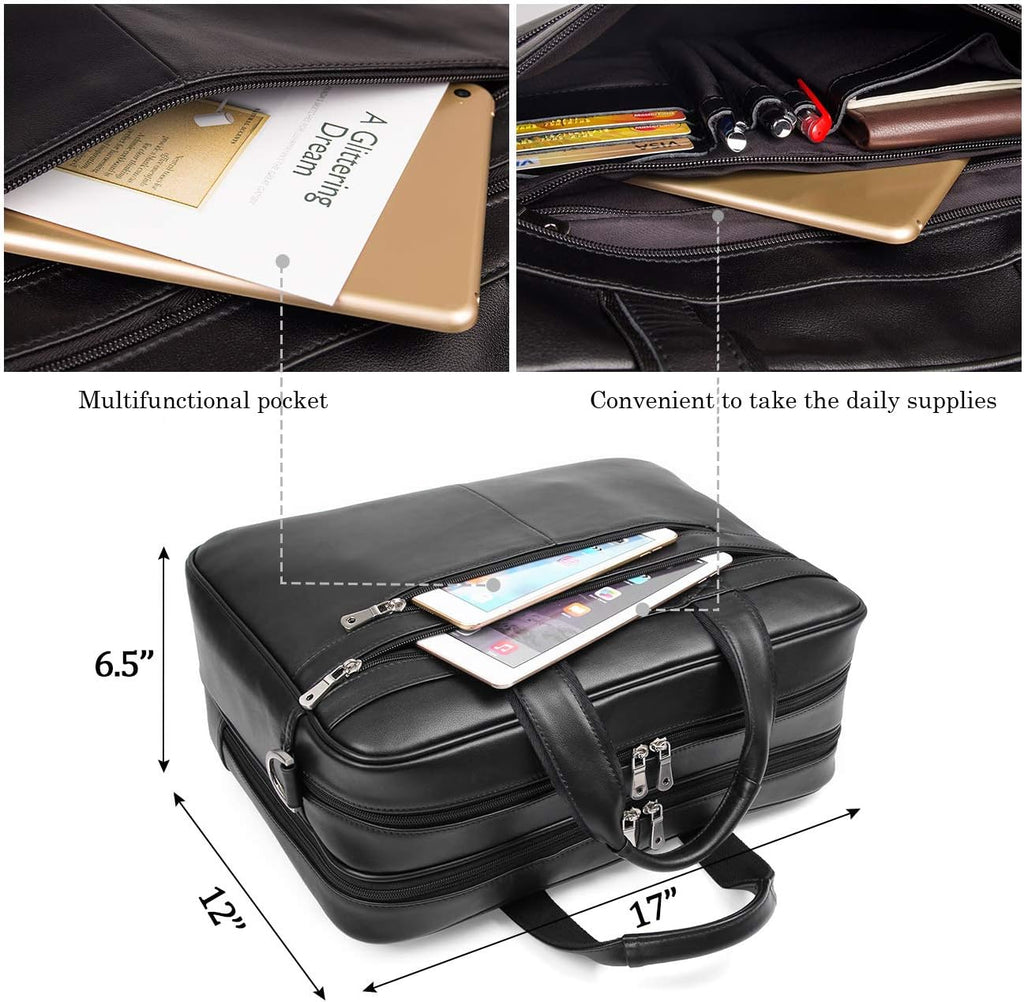 Augus Business Travel Briefcase Genuine Leather Duffel Bags for Men Laptop Bag fits 15.6 inches Laptop