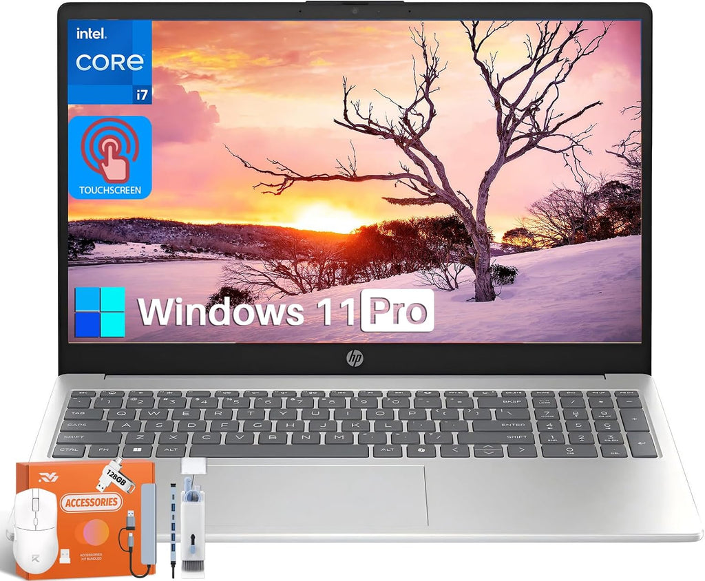 HP 15.6 Inch Touchscreen Laptop, Intel 10 Core i7-1355U, 15.6' FHD Touch Display, Copilot AI, 16 GB DDR4 RAM, 512 GB SSD, Intel Iris Xe Graphics, Fast Charge, Wi-Fi 6, HD Camera, Windows 11 Pro