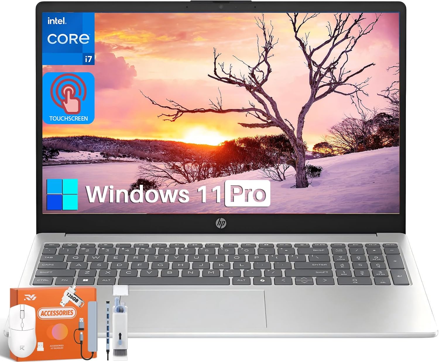 HP 15.6 Inch Touchscreen Laptop, Intel 10 Core i7-1355U, 15.6' FHD Touch Display, Copilot AI, 16 GB DDR4 RAM, 512 GB SSD, Intel Iris Xe Graphics, Fast Charge, Wi-Fi 6, HD Camera, Windows 11 Pro
