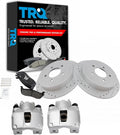 TRQ Rear Brake Pad & Rotor Set Ceramic Drilled Slotted Coated Rotors Calipers Compatible with 1997-2002 Ford Expedition 1999-2004 F-150 2004 F-150 Heritage 1998-2002 Lincoln Navigator 2002 Blackwood