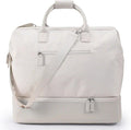 Nobl Travel Weekender Bag for Women & Men, Large Duffel Carry-On Tote with Trolley Sleeve, Separate Shoe Compartment & Laptop Pocket, Leather Overnight Bag for Airplane, Gym, Road Trips - Sand