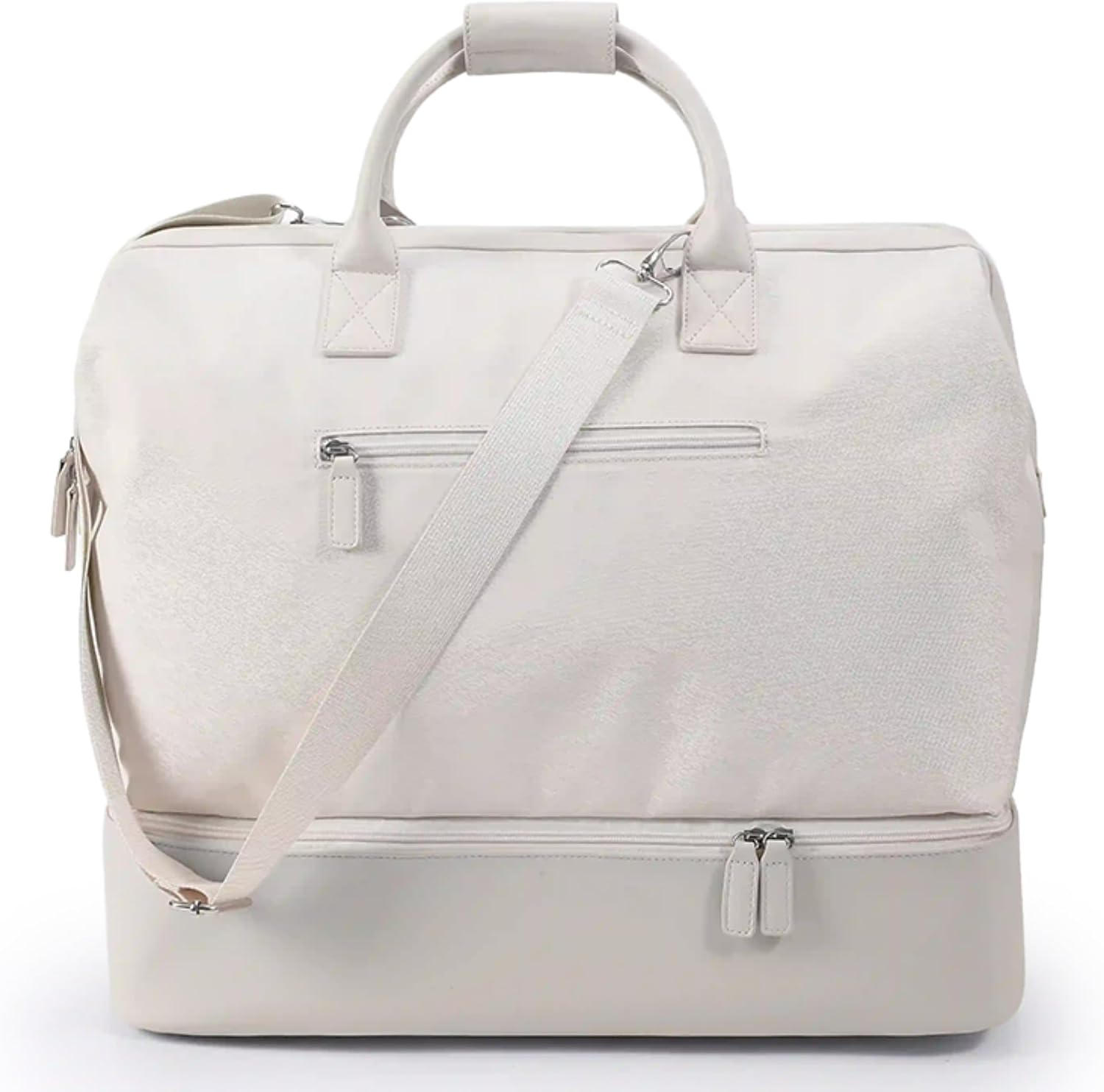 Nobl Travel Weekender Bag for Women & Men, Large Duffel Carry-On Tote with Trolley Sleeve, Separate Shoe Compartment & Laptop Pocket, Leather Overnight Bag for Airplane, Gym, Road Trips - Sand