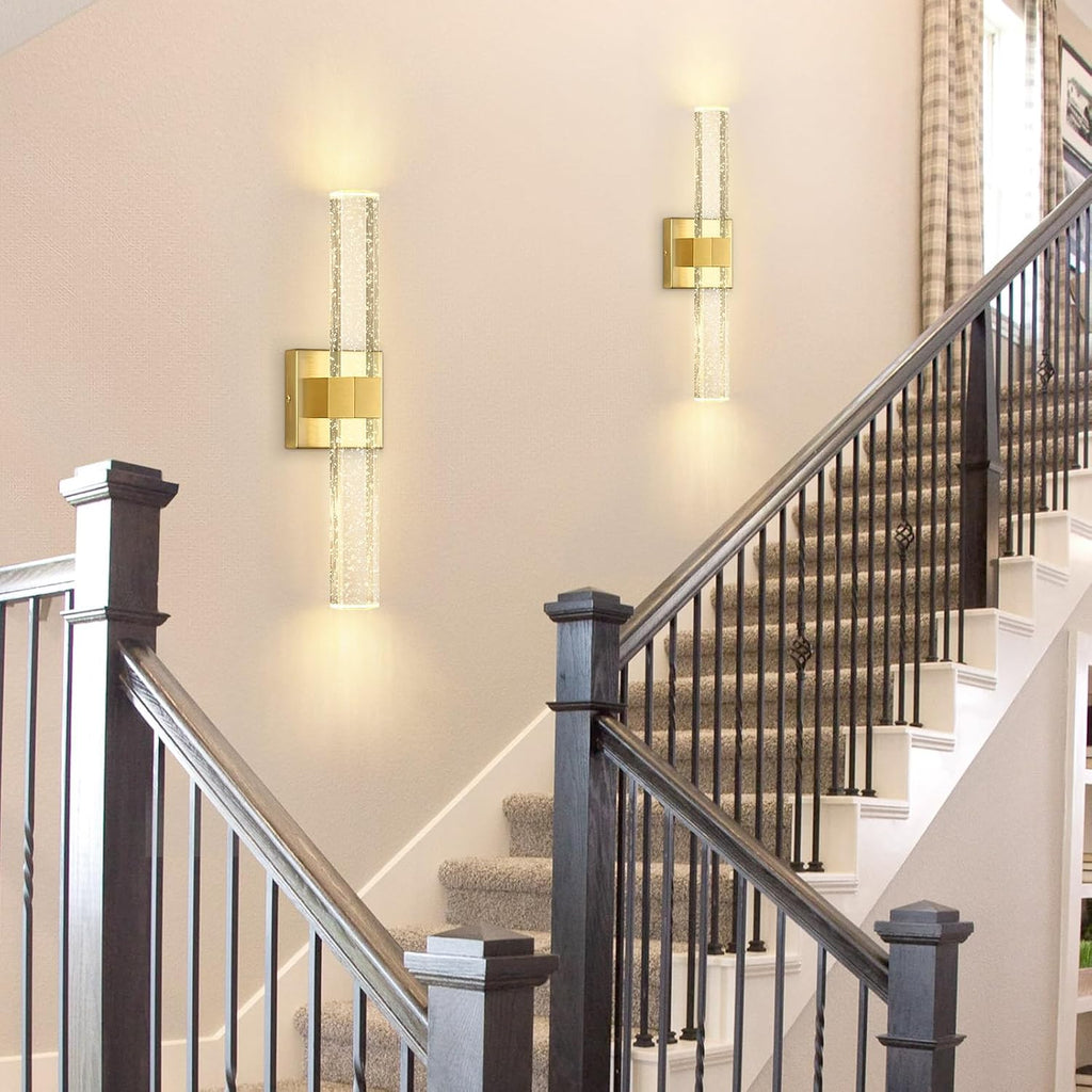 Set of 2 Gold LED Wall Sconce Lights Warm Light Modern Crystal Wall Lights Vanity Lighting Fixtures Sconces for Bathroom Living Room Bedroom Dining Room Hallway