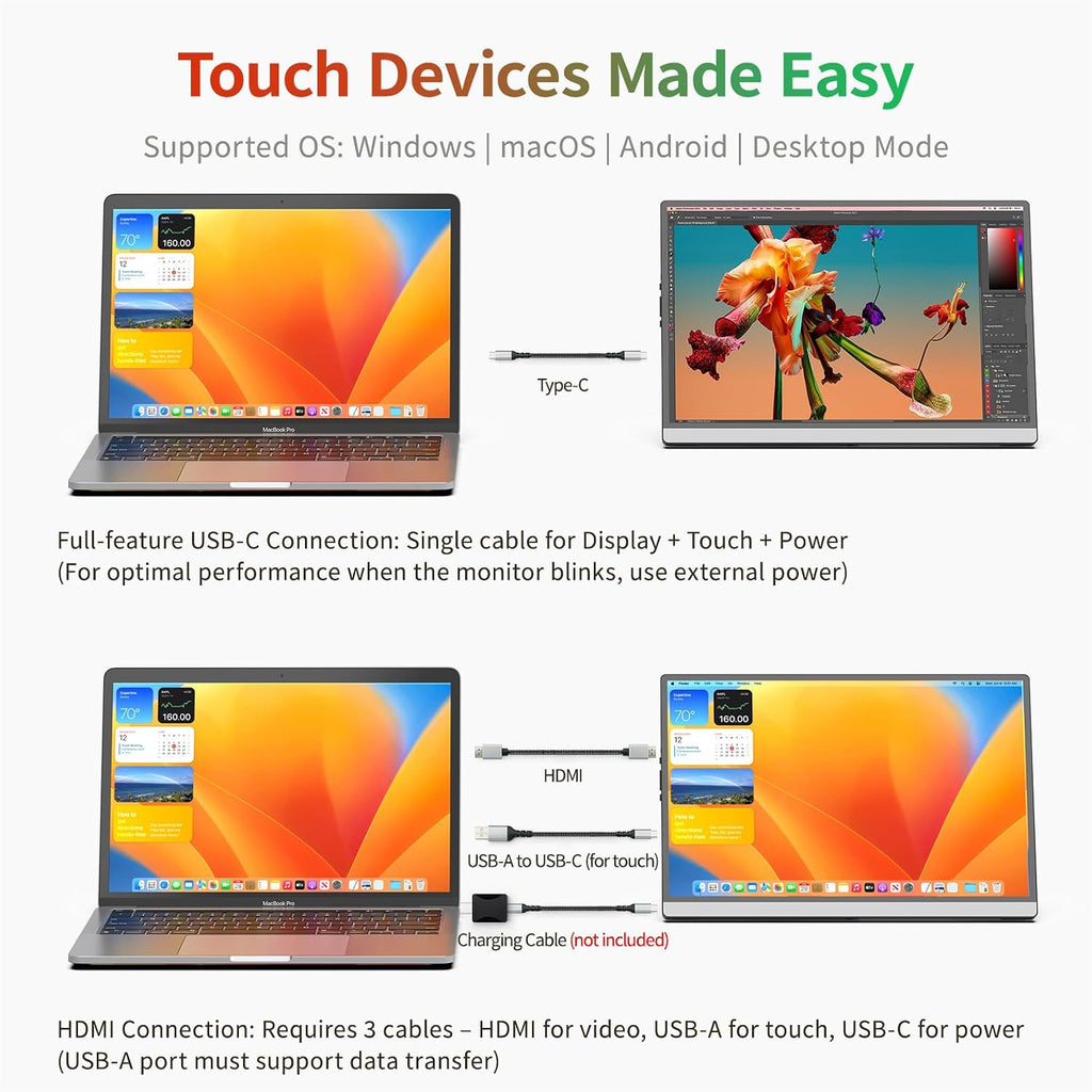 Intehill 2.5K Portable Monitor Touchscreen, 14' Portable Touch Screen for Laptop 2560x1600, 16:10 Travel Monitor with Tempered Glass, 100% sRGB USB & HDMI Portable Display with Stand & Speaker, Q14ZT
