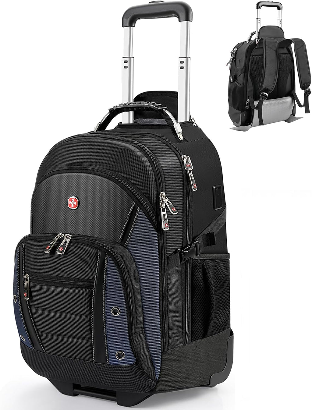 star cloud Rolling Backpack with Wheels, USB & Type-C Charging Port, 21x14x9 Water Resistant Wheeled Backpack, 17.3' Roller Laptop Backpack, Carry On Luggage for Business Travel College Work Bag