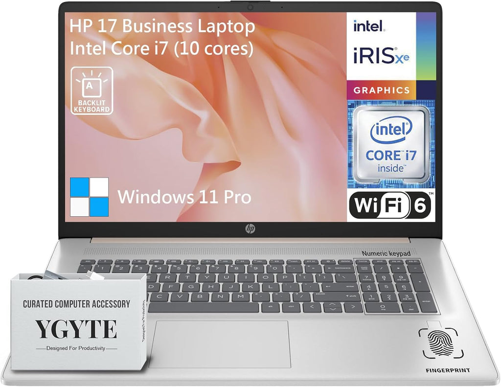 HP 17 Touchscreen Laptop PC, 17.3 Inch HD+ Touch Screen Business Laptop Computer, Intel 10-Core i7, Windows 11 Pro, 10-Key Backlit Keyboard |Fingerprint | Rose Gold | 64GB RAM 1TB SSD