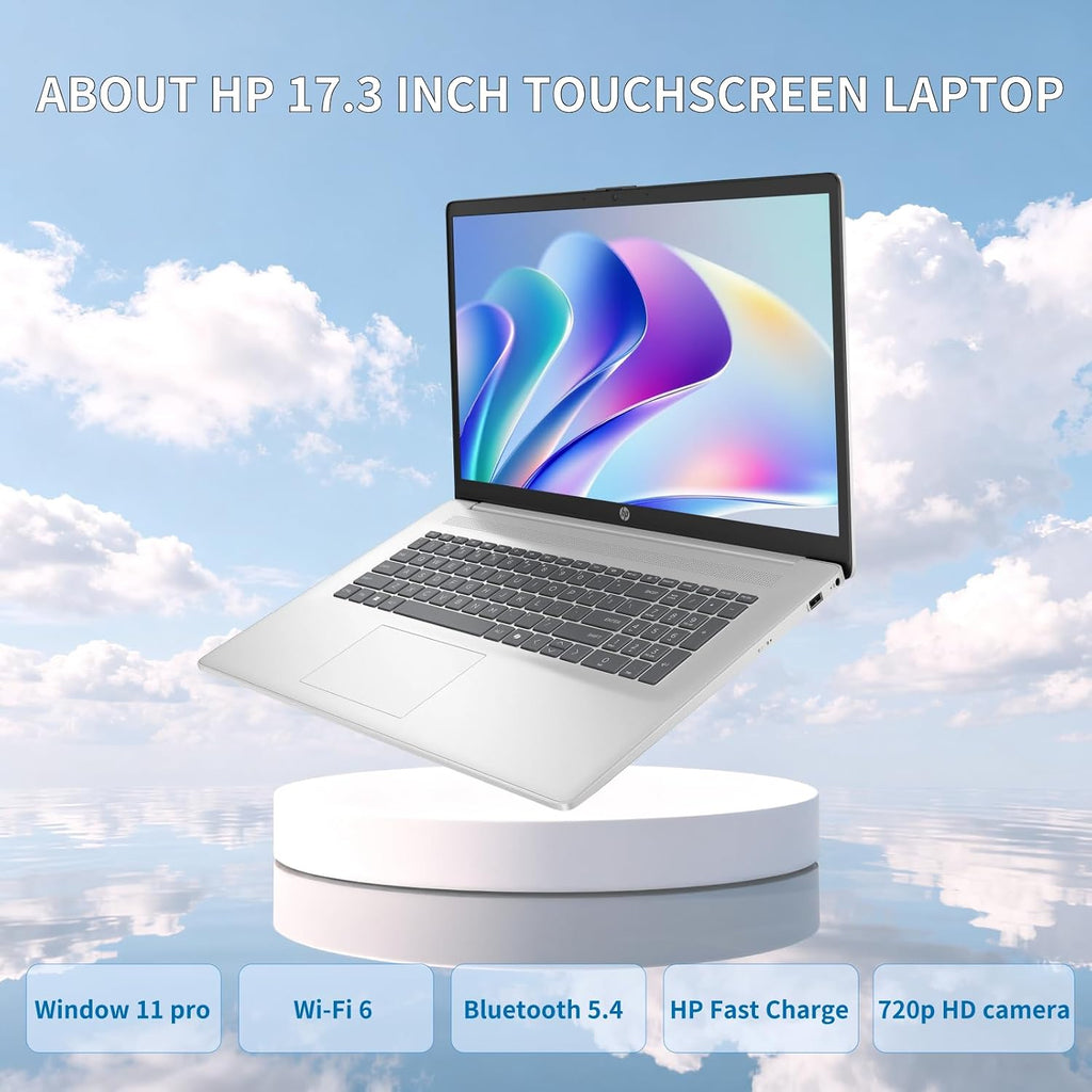 HP 17 Touchscreen Laptop Computer, AMD Ryzen 5 7430U, 17.3' HD+ AntiGlare Display, 64GB RAM, 2TB SSD, Backlit Keyboard, for Business & Student, Fast Charge, Copilot, HD Camera, Win11 Pro, Patented Kit