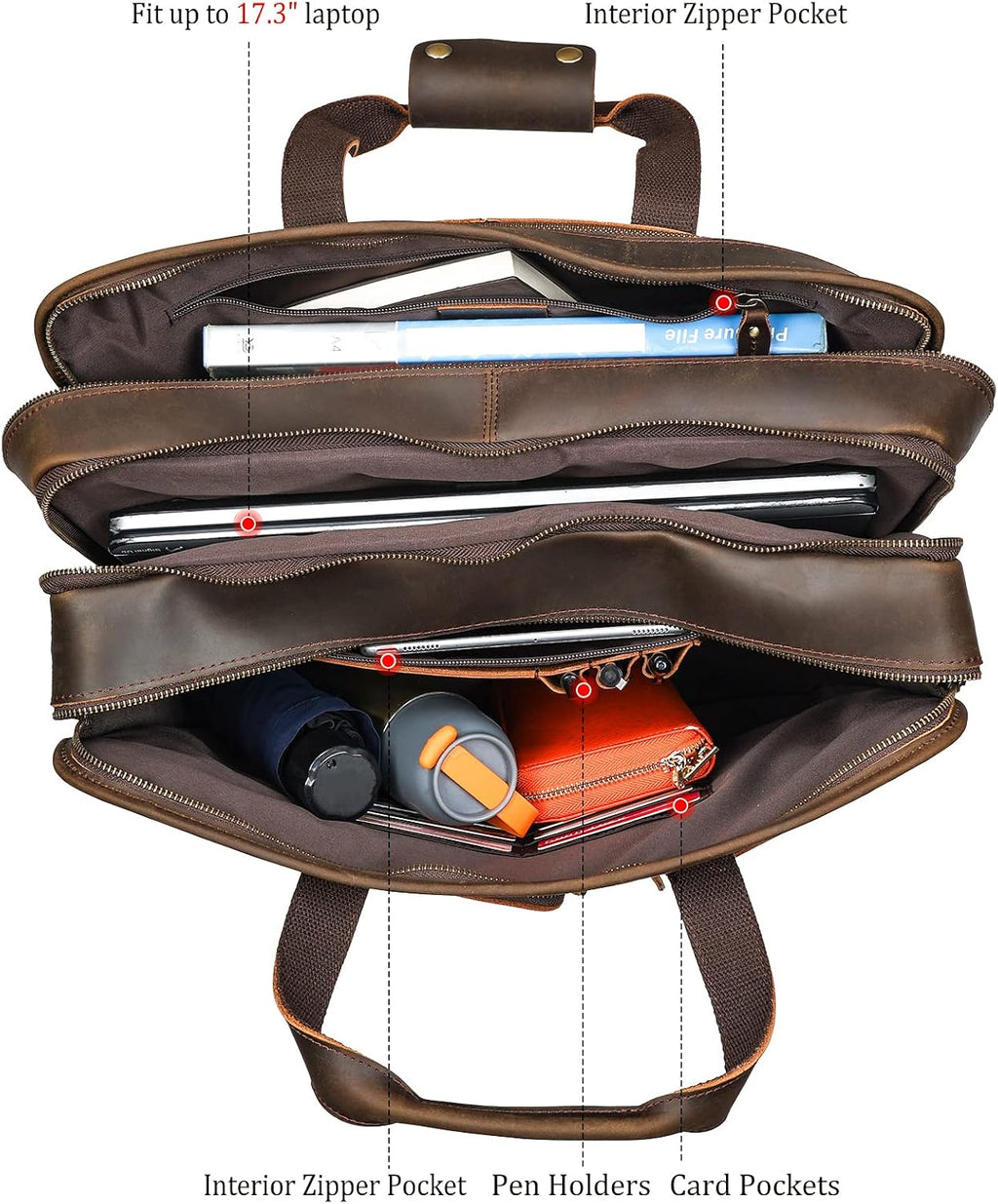 Polare 18.5' Full Grain Leather Laptop Briefcase Messenger Bag Tote For Men Large Fits 17.3' Laptop