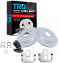 TRQ Performance Rear Brake Pad and Rotor Set Ceramic Drilled Slotted Coated Rotors Calipers Compatible with 09-17 Chevrolet Traverse 07-16 GMC Acadia 08-16 Buick Enclave 07-10 Saturn Outlook