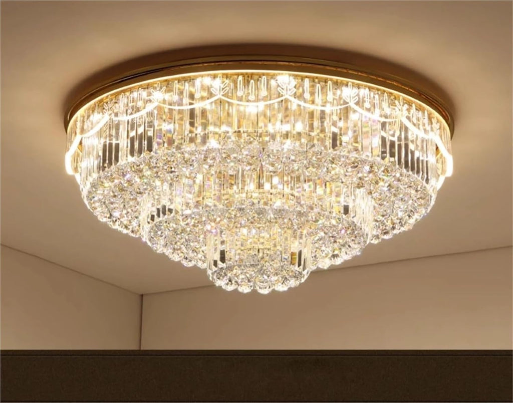 Rectangular Round K9 Crystal Silver Gold Dimmable LED Ceiling Chandelier Lamp Ceiling Lamp for Living Room,Dining Light Fixtures