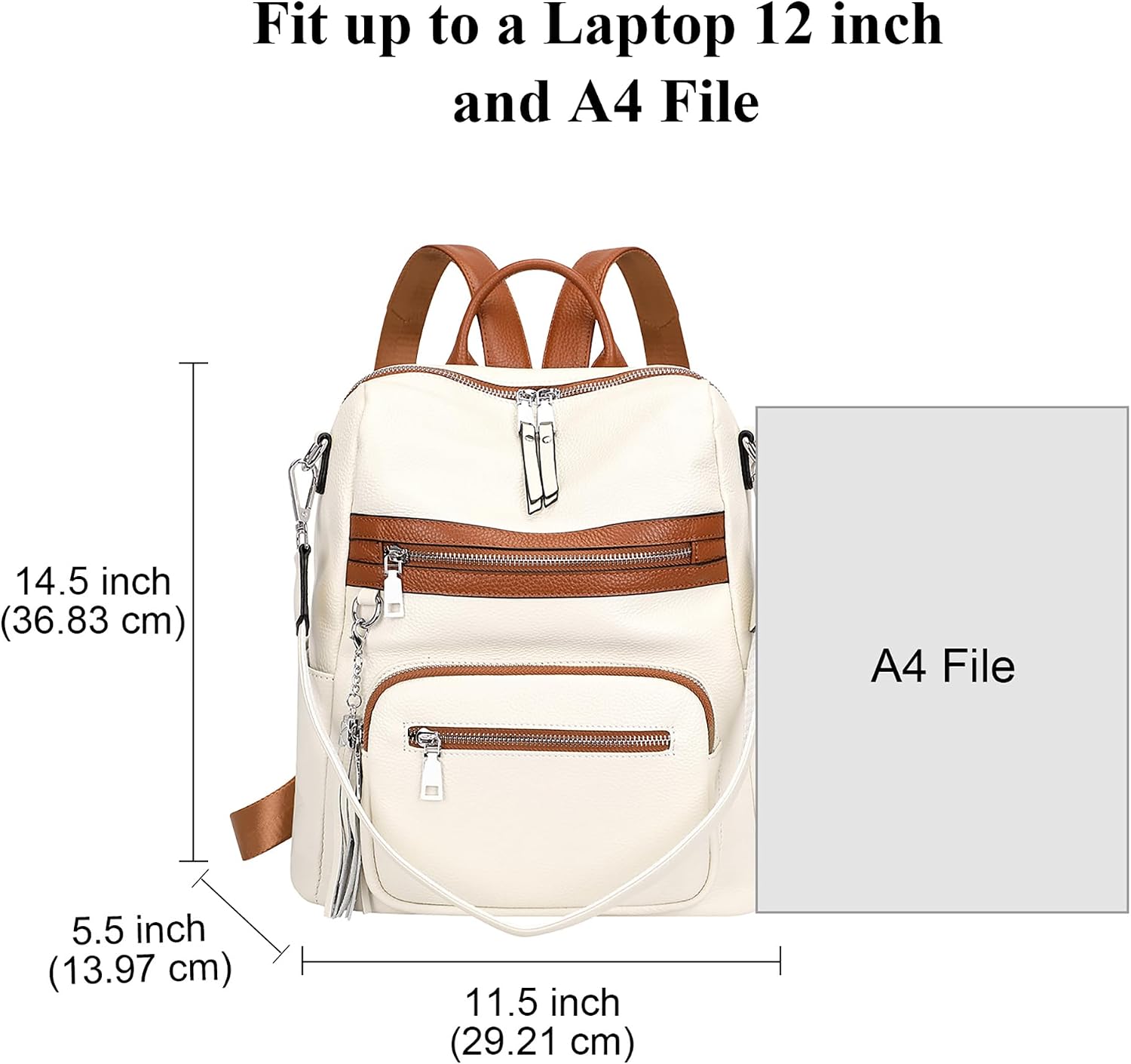 ALTOSY Genuine Leather Backpack Purse for Women Large Shoulder Bag With Laptop Compartment Multiple Pockets (S106 Beige/Brown)