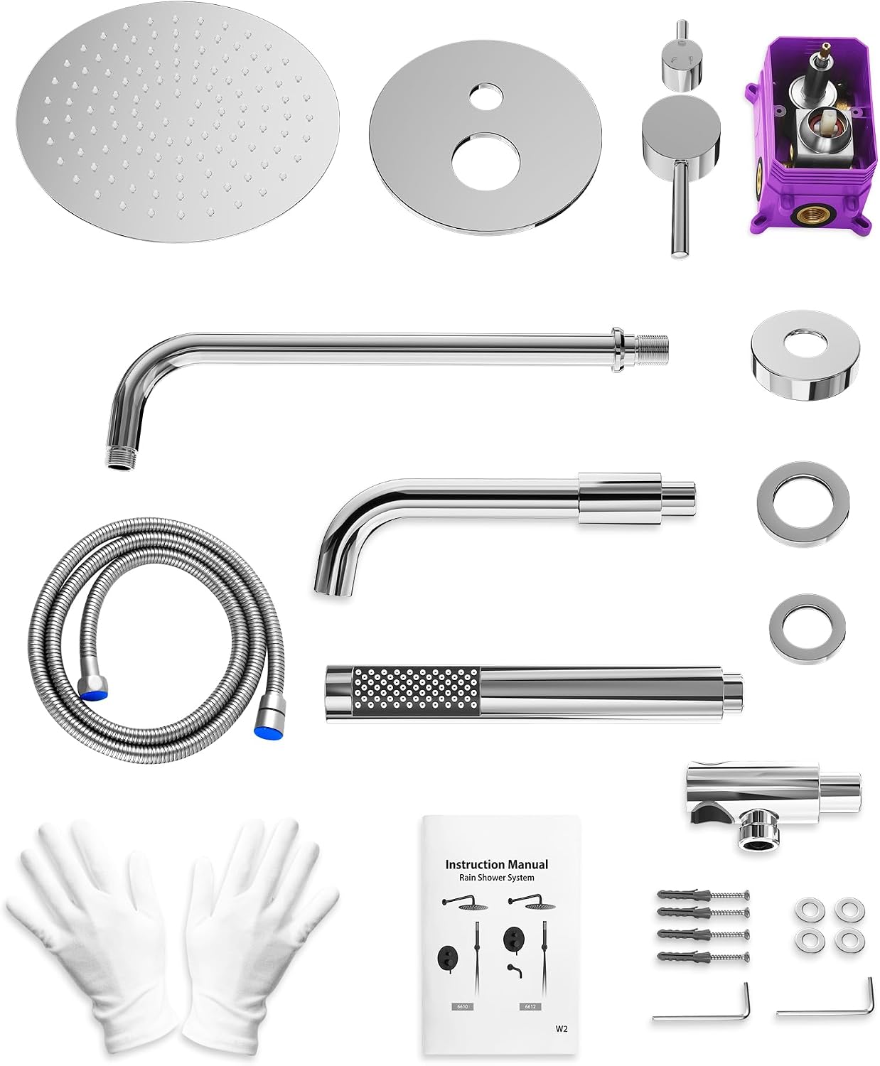 10 Inch Round Shower Faucet Set with Tub Spout, High Pressure Rainfall Shower Head and Handheld Sprayer Combo, Polished Chrome