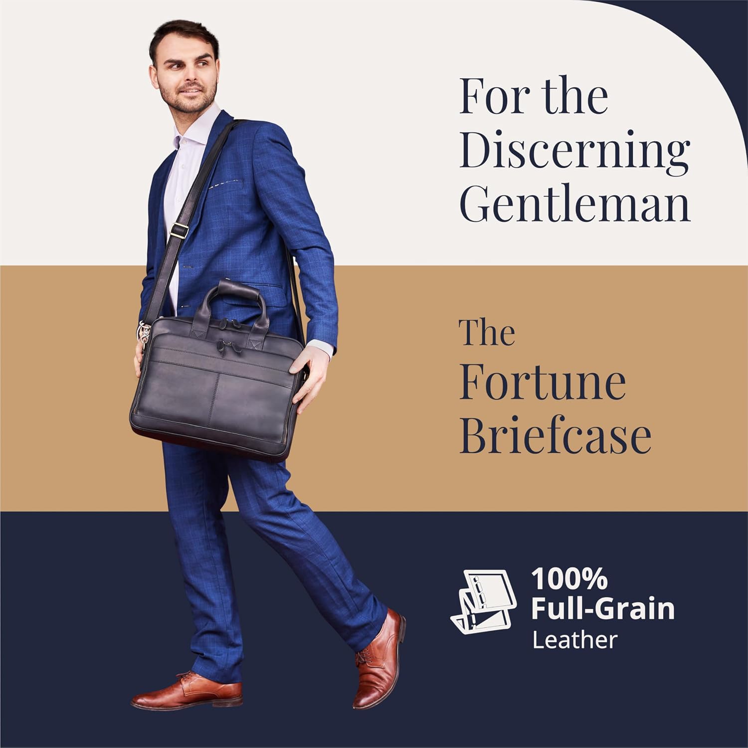 Luxorro Full-Grain Leather Briefcase for Men - Laptop Bag with Leather Computer Compartment