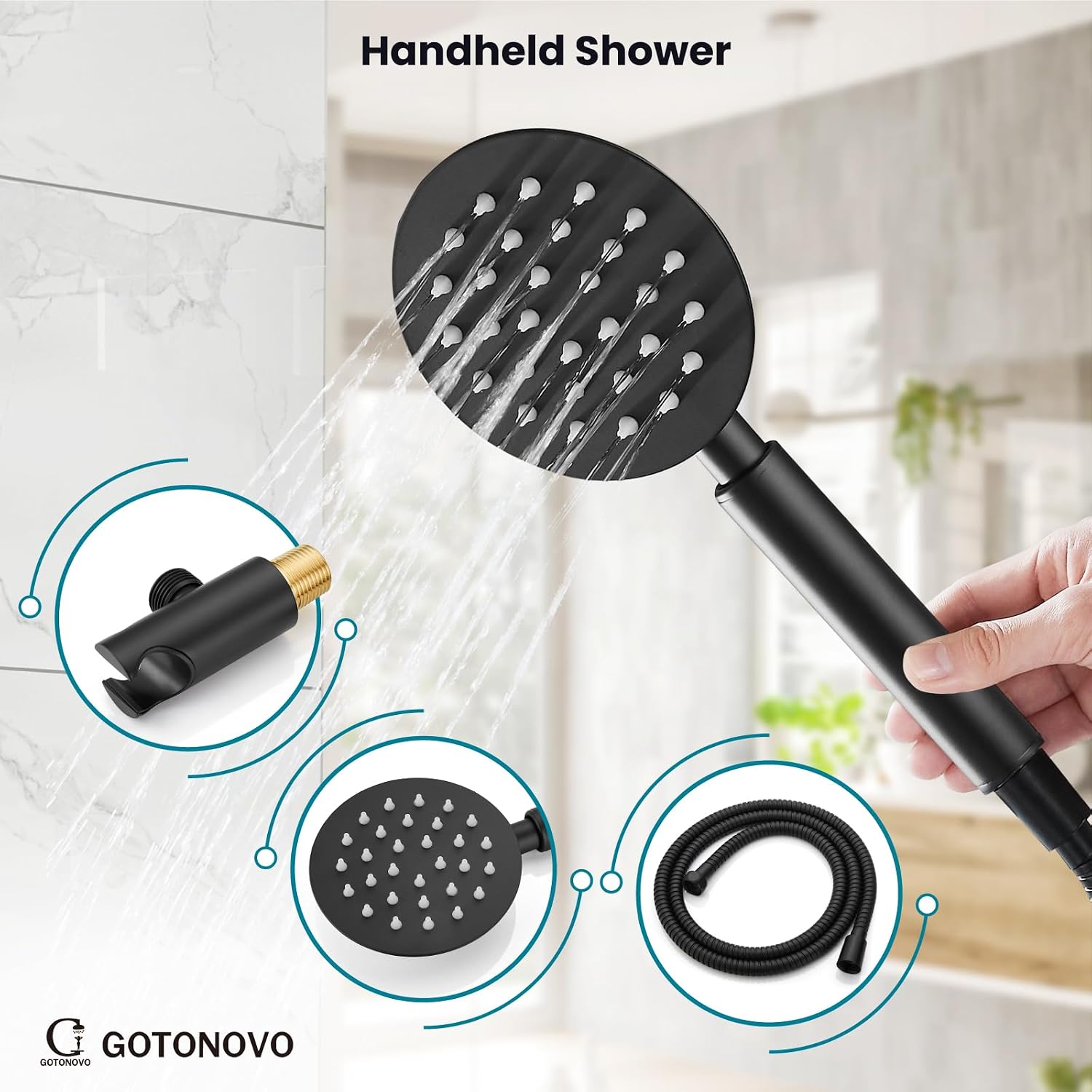 gotonovo Rain Shower System with 10 Inch Round Showerhead and Handheld High Pressure Shower Faucet Set Contain Rough in Valve, Matte Black