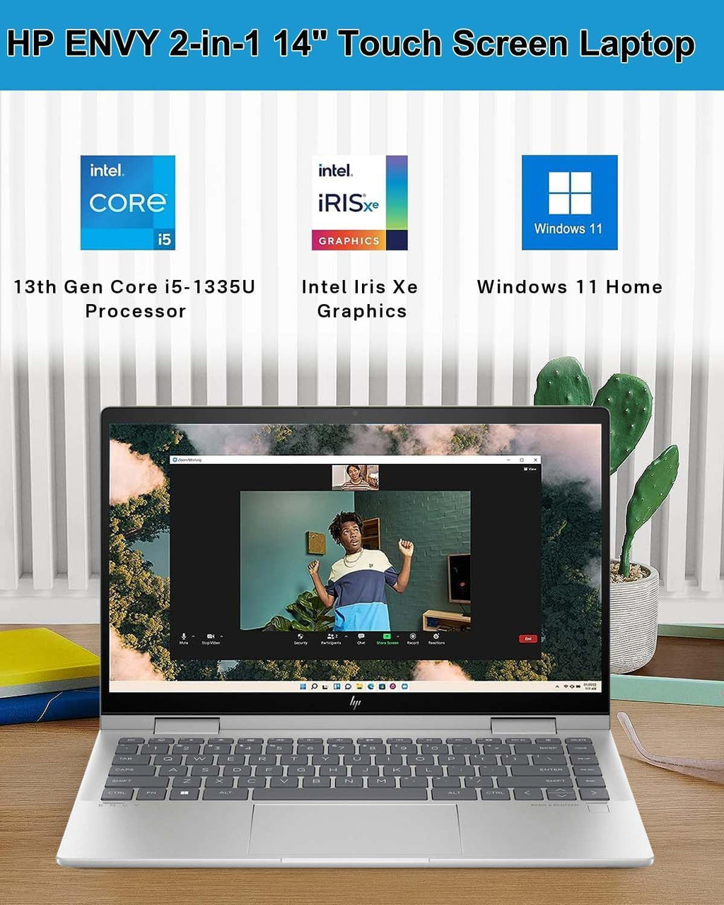 HP Envy x360 2-in-1 Laptop, 14' FHD Touchscreen Display, Intel Core i5-1335U Processor, 8GB RAM 2TB SSD, Fingerprint reader, Backlit Keyboard, Bluetooth 5.3, Wi-Fi 6E, Windows 11 Pro, Silver