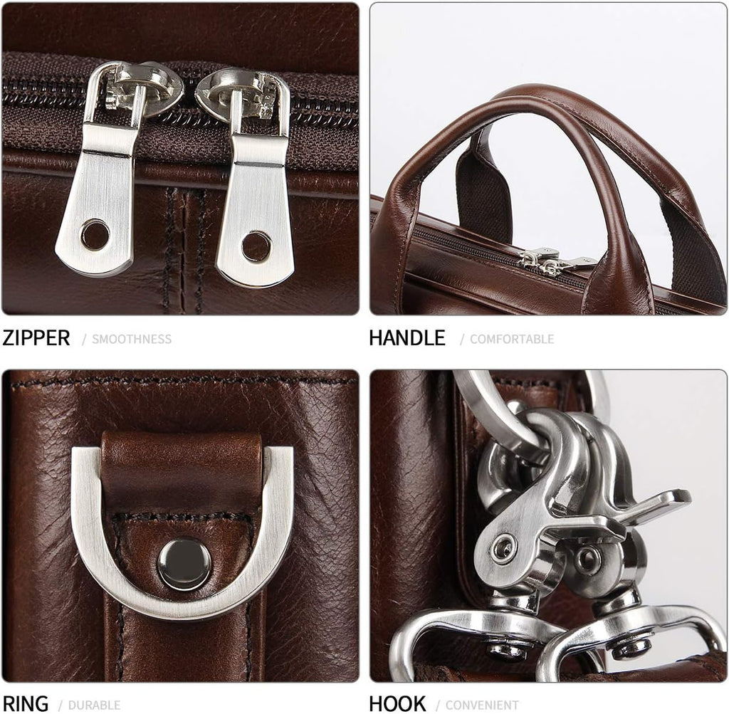 Augus Leather Messenger Bag for Men Vintage Travel Backpack 17 inch laptop Briefcase Shoulder Bags