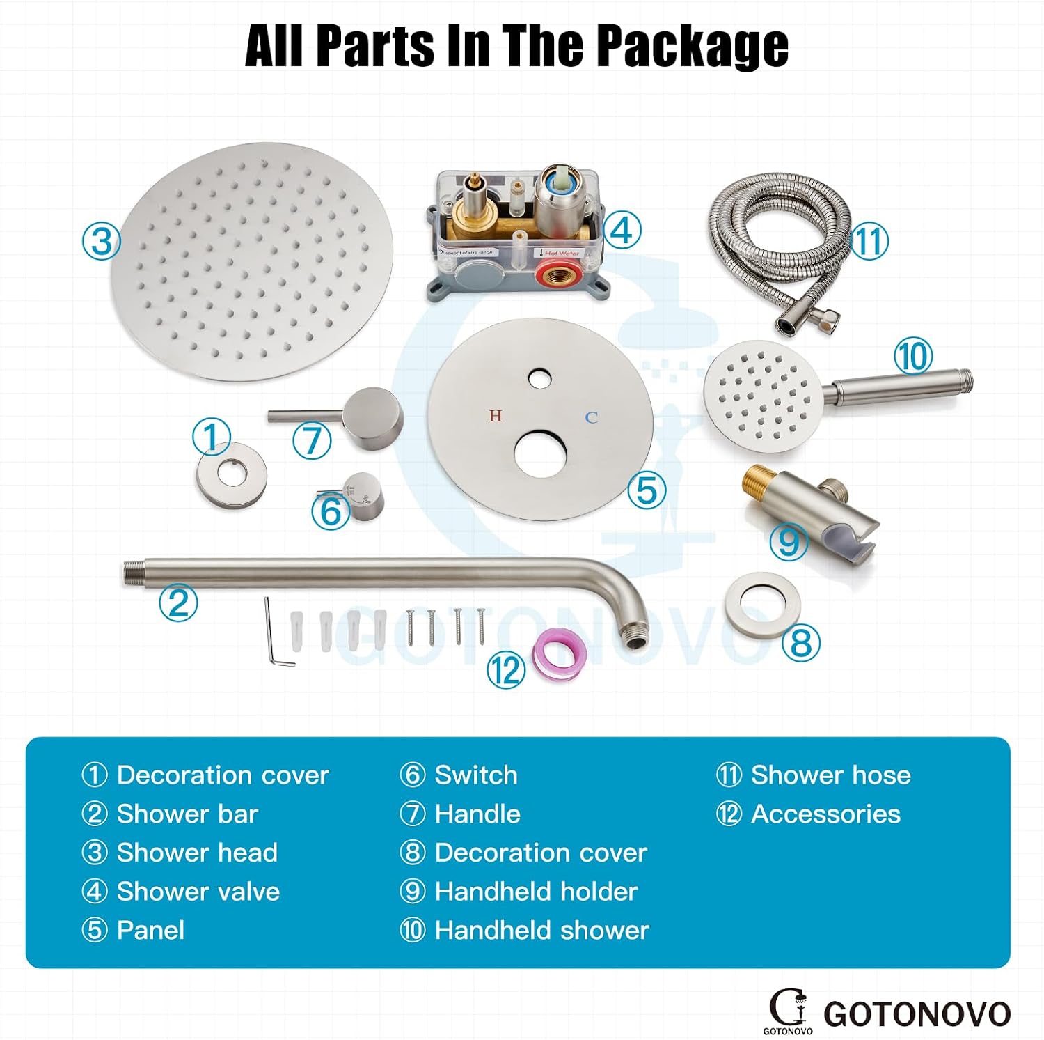 gotonovo Rain Shower System with 10 Inch Round Showerhead and Handheld High Pressure Shower Faucet Set Contain Rough in Valve, Brushed Nickel