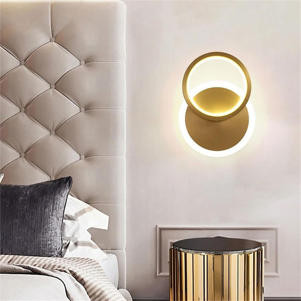Modern Brass Wall Sconce Dimmable 3 Color Temperature LED Gold Vertical Up Down Wall Light Fixture Luxury Clear Glass Indoor Lighting for Hallway Bathroom Vanity(Round)