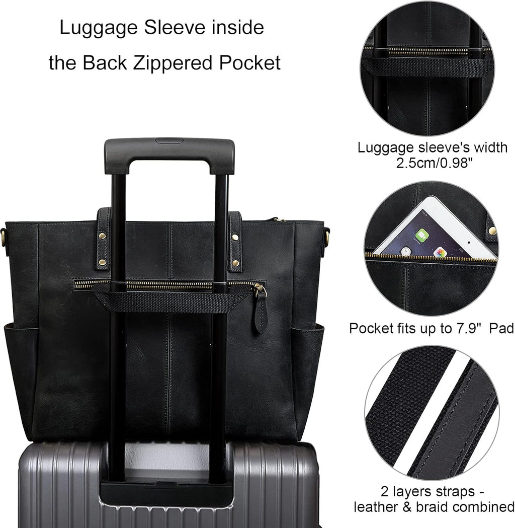 S-ZONE Genuine Leather Tote Bag for Women Large Shoulder Purses Work Handbags with Crossbody Strap Vintage