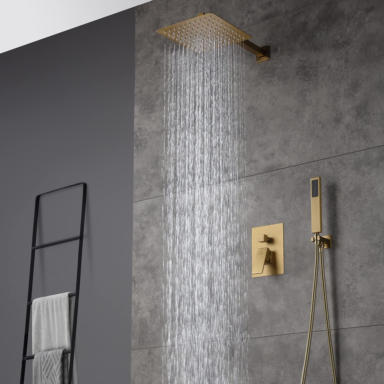 CASAINC 10 Inch Rain Shower Head with Handheld Spray, Wall Mounted Shower Valve and Trim Kit Luxury Shower Faucets Sets Complete Dual Shower Heads Shower System (Brushed Gold)