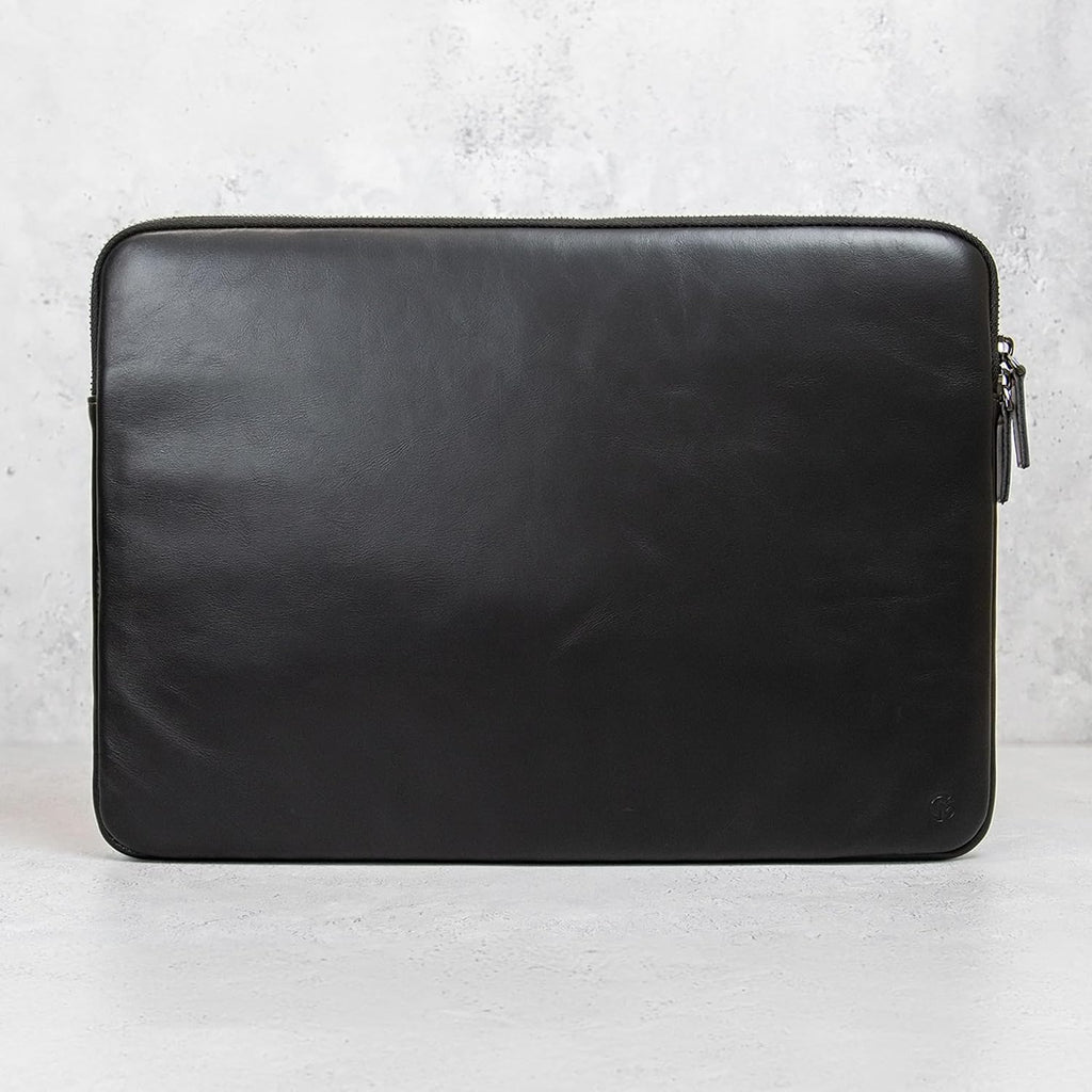 Casemade Real Leather Laptop Case/Zipped Folio Bag with Inner Pocket & Wool Lining Compatible with Apple MacBook, HP, Dell, Asus, Levovo (16 Inch - Black)