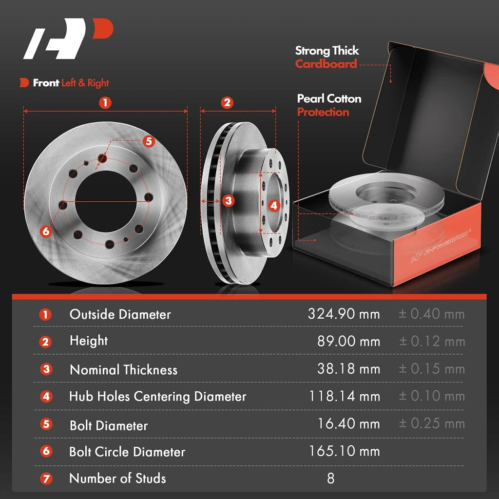 A-Premium 12.78 inch (324.6mm) Front Vented Disc Brake Rotors + Ceramic Pads Kit Compatible with Select Chevy, GMC, Cadillac and Hummer Models - Silverado, Suburban, Express, Avalanche, Sierra, Yukon